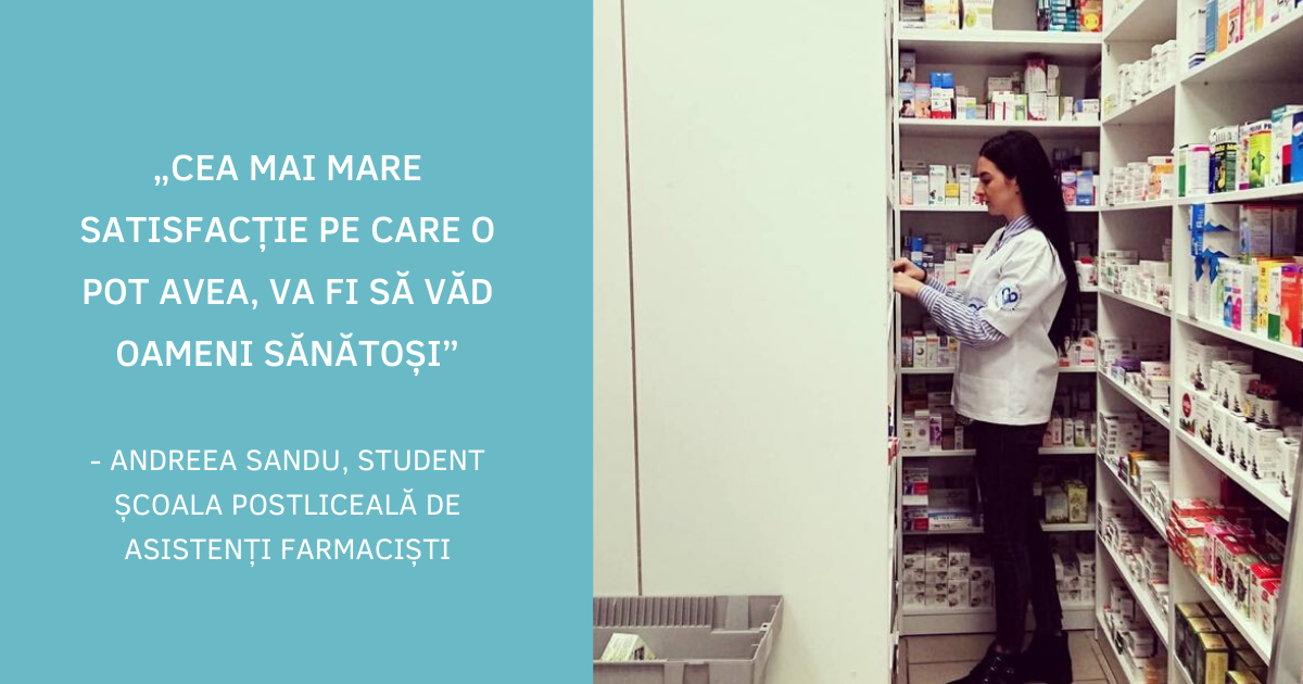 INTERVIU | Andreea Sandu, student școala postliceală de asistenți farmaciști: „Ca să lucrezi într-o farmacie, în primul rând trebuie să ai răbdare, să asculți fiecare om”